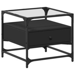 Berkfield Coffee Table With Glass Top Black 50X50X45 Cm Steel - thumbnail 2