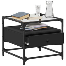 Berkfield Coffee Table With Glass Top Black 50X50X45 Cm Steel - thumbnail 3
