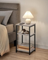 3-Tier Side Table, End Table With Sturdy Steel Frame, Industrial Bedside Table, Heather Greige And Classic Black