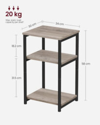 Songmics 3-Tier Side Table, End Table With Sturdy Steel Frame, Industrial Bedside Table, Heather Greige And Classic Black - thumbnail 2