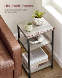 Songmics 3-Tier Side Table, End Table With Sturdy Steel Frame, Industrial Bedside Table, Heather Greige And Classic Black - thumbnail 5