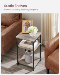 Songmics 3-Tier Side Table, End Table With Sturdy Steel Frame, Industrial Bedside Table, Heather Greige And Classic Black - thumbnail 3