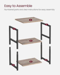 Songmics 3-Tier Side Table, End Table With Sturdy Steel Frame, Industrial Bedside Table, Heather Greige And Classic Black - thumbnail 7