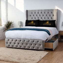 UKBEDFURNITURE Luxor Grey Plush Wingback Divan Bed Base With 54 Inch Headboard - No Storage - thumbnail 2