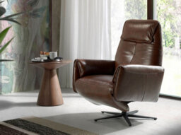 Angel Cerda Luxurious Chocolate Brown Leather Swivel Armchair For Modern Homes - thumbnail 2