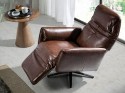 Angel Cerda Luxurious Chocolate Brown Leather Swivel Armchair For Modern Homes - thumbnail 5