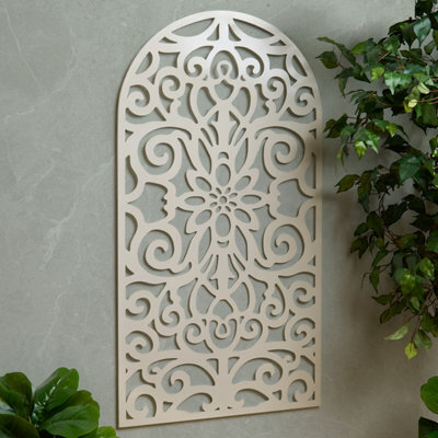 Deenz Arched Design Metal Wall Mounted Screen Neutral Finish For Indoor & Outdoor Use Decorative Garden Art Panel 120X60Cm - image 1