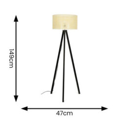 Valuelights Barbro Black Tripod Floor Lamp With Wicker Shade And Bulb - thumbnail 4