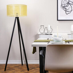 Valuelights Barbro Black Tripod Floor Lamp With Wicker Shade And Bulb - thumbnail 5