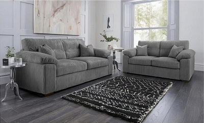 SquareBoxx Capri Jumbo Cord Soft Touch Deep Seated Firm  Fabric Sofa Set, 3+2 Grey - image 1