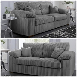 SquareBoxx Capri Jumbo Cord Soft Touch Deep Seated Firm  Fabric Sofa Set, 3+2 Grey - thumbnail 2