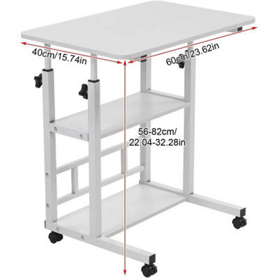3 Tier White Height Adjustable Small Pc Computer Desk Mobile Overbed - image 1