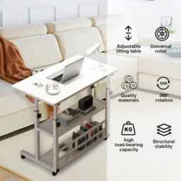 3 Tier White Height Adjustable Small Pc Computer Desk Mobile Overbed - thumbnail 5