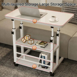 3 Tier White Height Adjustable Small Pc Computer Desk Mobile Overbed - thumbnail 4