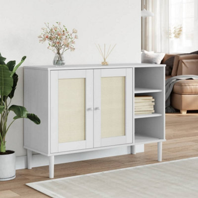 Berkfield Sideboard Senja Rattan Look White 112X40X80Cm Solid Wood Pine - image 1