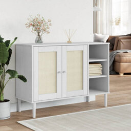 Berkfield Sideboard Senja Rattan Look White 112X40X80Cm Solid Wood Pine - thumbnail 1