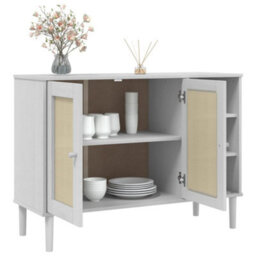 Berkfield Sideboard Senja Rattan Look White 112X40X80Cm Solid Wood Pine - thumbnail 4