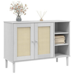 Berkfield Sideboard Senja Rattan Look White 112X40X80Cm Solid Wood Pine - thumbnail 3