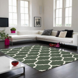 Ogee Green Geometric Handmade Luxurious Modern Easy To Clean Rug For Dining Room Bed Room And Living Room-80Cm X 150Cm - thumbnail 1