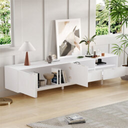 Abrihome 200X40X51 Cm, Modern Bohemian Tv Cabinet For 90 Inch Tvs, Geometric Lines Tv Stand With Storage Space, White