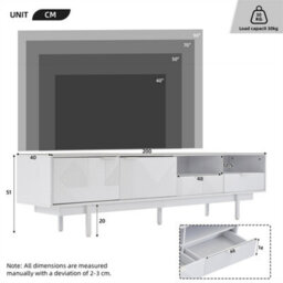 Abrihome 200X40X51 Cm, Modern Bohemian Tv Cabinet For 90 Inch Tvs, Geometric Lines Tv Stand With Storage Space, White - thumbnail 4