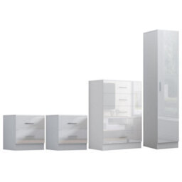 Reflect 1 Door Plain Wardrobe, 5 Drawer Chest, 2X 2 Drawer Bedsides - White Gloss & Matt White - Modern Bedroom Furniture Set - thumbnail 6