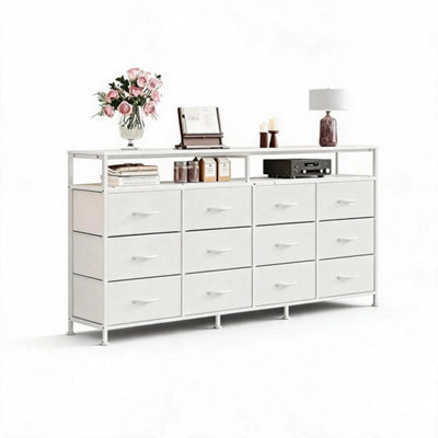 White 12 Drawer Fabric Dresser Tv Stand W Wooden Top,metal Frame Storage Chest,bedroom - image 1