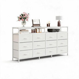 White 12 Drawer Fabric Dresser Tv Stand W Wooden Top,metal Frame Storage Chest,bedroom - thumbnail 1