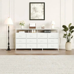 White 12 Drawer Fabric Dresser Tv Stand W Wooden Top,metal Frame Storage Chest,bedroom - thumbnail 2