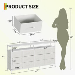 White 12 Drawer Fabric Dresser Tv Stand W Wooden Top,metal Frame Storage Chest,bedroom - thumbnail 5