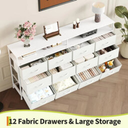 White 12 Drawer Fabric Dresser Tv Stand W Wooden Top,metal Frame Storage Chest,bedroom - thumbnail 4