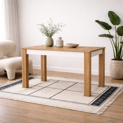 Wyld Haus Hjorring Medium Extending Dining Table In White Gloss And Natural Oak - image 1