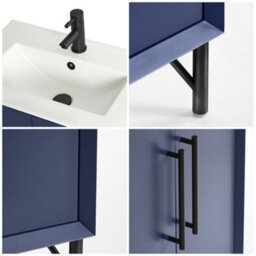 Homestylestore Navy Blue 610mm Bathroom Vanity Unit With Basin And Black T Bar Handle - thumbnail 3