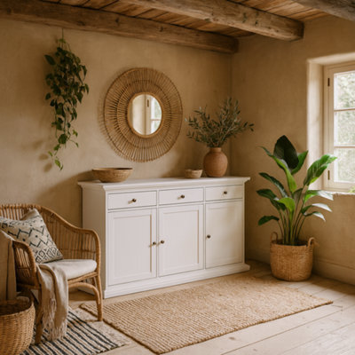 Wyld Haus Osaka Farmhouse White Wooden Sideboard 3 Doors 3 Drawers - image 1