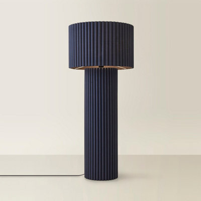 Valuelights Lenny Navy Blue Drum Lamp Shade Colour Drench Ribbed Fabric Midi Floor Lamp - image 1