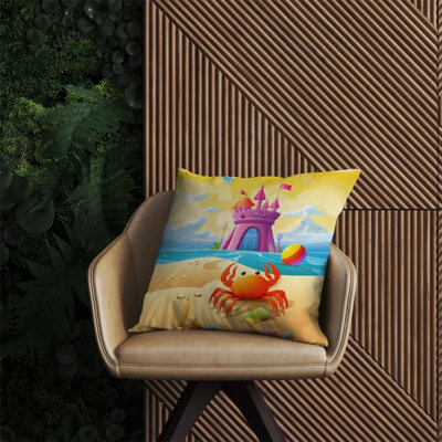 Warren Reed Designer Orange Crab On A Beach Holiday Outdoor Cushion 60Cm X 60Cm