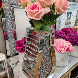 Biznest 40Cm Luxury Mirrored Crushed Diamond Silver Curve Shape Floor Vase Flower Pot Crushed Diamond Vase