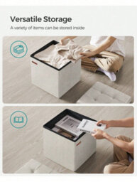LEDREM Storage Ottoman, Foldable Small Ottoman Foot Rest, 38 X 38 Cm Foot Stool, Ottoman With Storage, Cream White - thumbnail 4