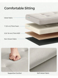 LEDREM Storage Ottoman, Foldable Small Ottoman Foot Rest, 38 X 38 Cm Foot Stool, Ottoman With Storage, Cream White - thumbnail 3
