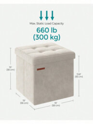 LEDREM Storage Ottoman, Foldable Small Ottoman Foot Rest, 38 X 38 Cm Foot Stool, Ottoman With Storage, Cream White - thumbnail 5