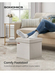 LEDREM Storage Ottoman, Foldable Small Ottoman Foot Rest, 38 X 38 Cm Foot Stool, Ottoman With Storage, Cream White - thumbnail 1