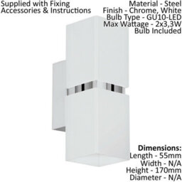 Stylish Chrome Plated Wall Light With White Shade And Gu10 Bulbs - thumbnail 2
