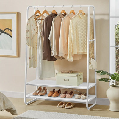 Songmics Vasagle Clothing Rail, Bedroom Rack With 6 S-Shaped Hooks, Steel Frame And Dual Shelves, Cloud White And Matte White - image 1