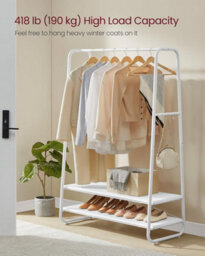 Songmics Vasagle Clothing Rail, Bedroom Rack With 6 S-Shaped Hooks, Steel Frame And Dual Shelves, Cloud White And Matte White - thumbnail 3