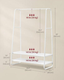 Songmics Vasagle Clothing Rail, Bedroom Rack With 6 S-Shaped Hooks, Steel Frame And Dual Shelves, Cloud White And Matte White - thumbnail 2