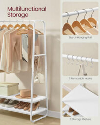 Songmics Vasagle Clothing Rail, Bedroom Rack With 6 S-Shaped Hooks, Steel Frame And Dual Shelves, Cloud White And Matte White - thumbnail 5