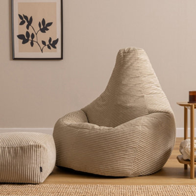 Icon Dalton Xl Jumbo Cord Recliner Bean Bag And Footstool, Stone - image 1