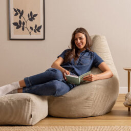 Icon Dalton Xl Jumbo Cord Recliner Bean Bag And Footstool, Stone - thumbnail 2