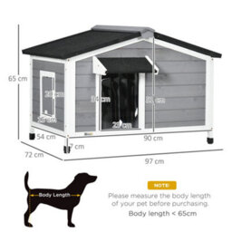 Pawhut Wooden Dog Kennel For Outside 97L X 72W X 65Hcm, Grey - thumbnail 3