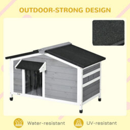 Pawhut Wooden Dog Kennel For Outside 97L X 72W X 65Hcm, Grey - thumbnail 6